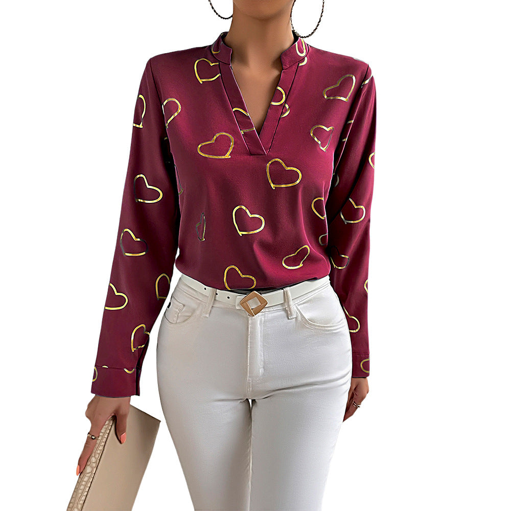 Women's Printed Shirt Temperament Commute Top