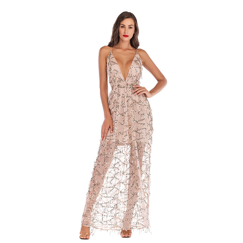 Sequined suspender tassel dress