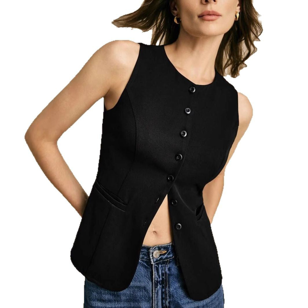 Button Solid Color Vest