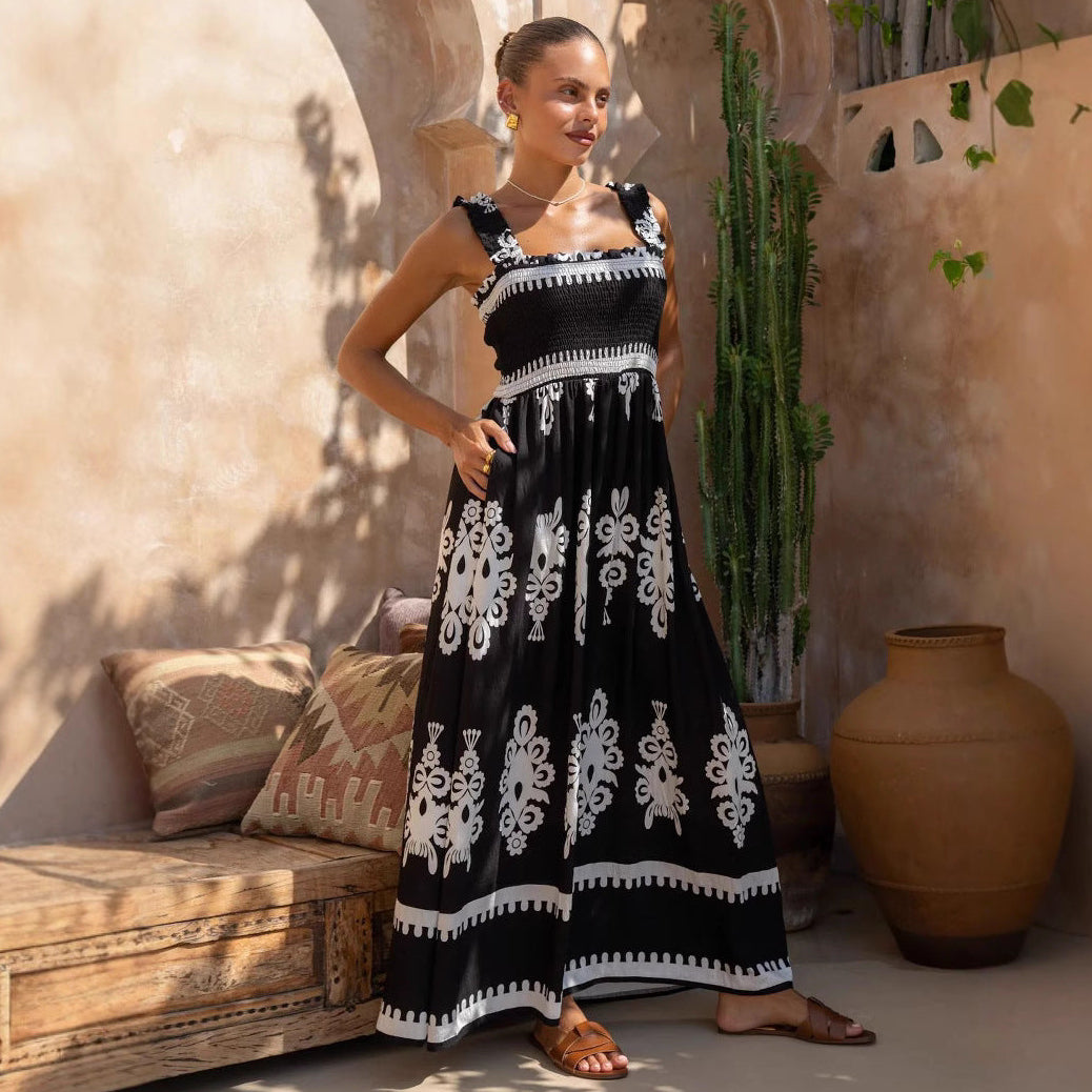 Beach Dress Vacation Style Printed Strapless Dress