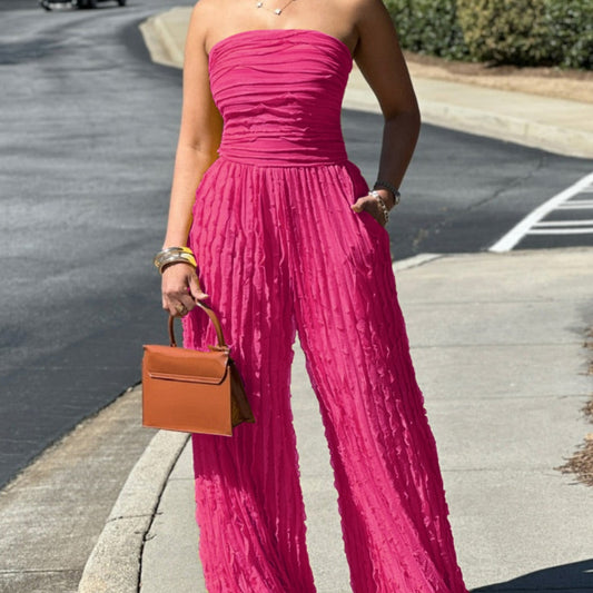 Strapless Sleeveless Wide-Leg Casual Jumpsuit