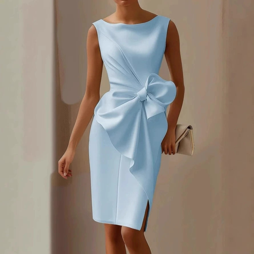 Bowknot Solid Color Elegant Dresses