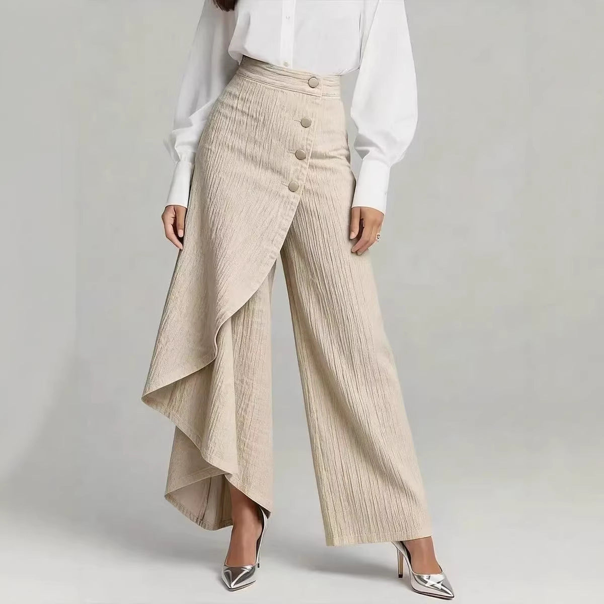 Large Ruffled Buttons Trousers Jeans