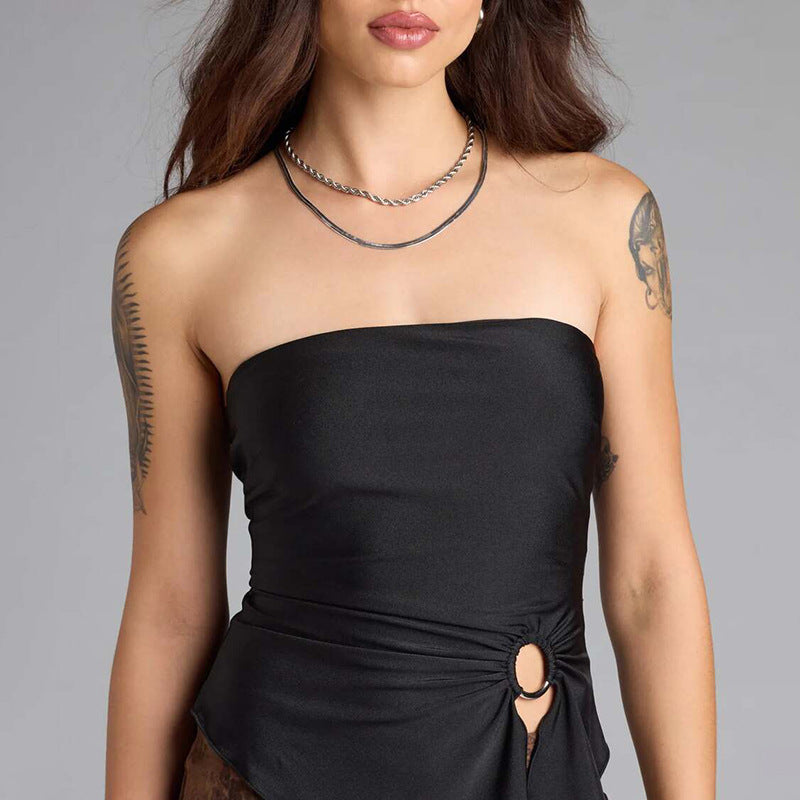 Strapless Buckle Beveled Tight Top Blouse
