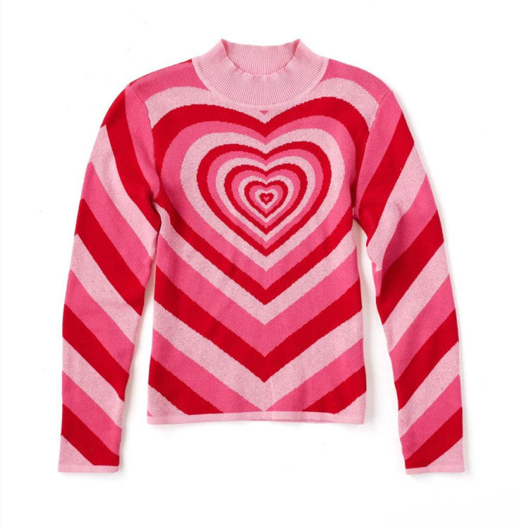 Half-neck sweater long-sleeved color matching love knit bottoming shirt
