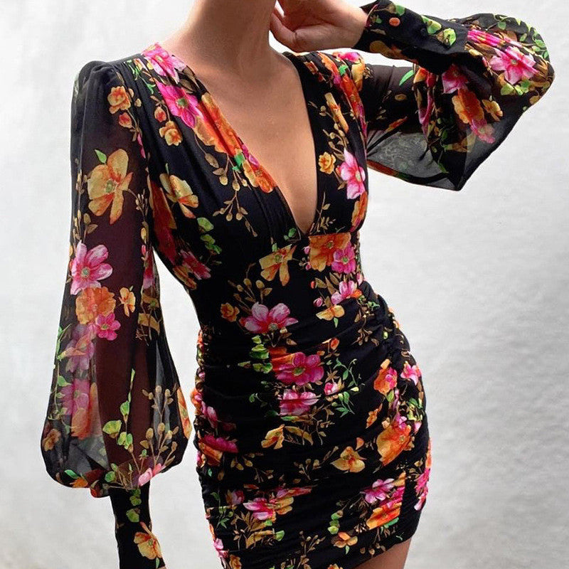 Black Floral Print Dress