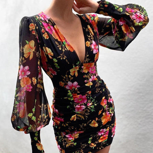 Black Floral Print Dress