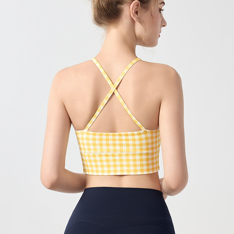 Polka-Dot Plaid Printed Halterneck Tank Top