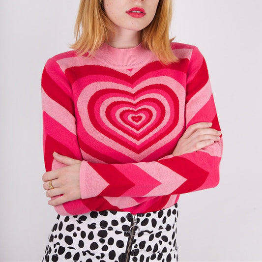 Half-neck sweater long-sleeved color matching love knit bottoming shirt