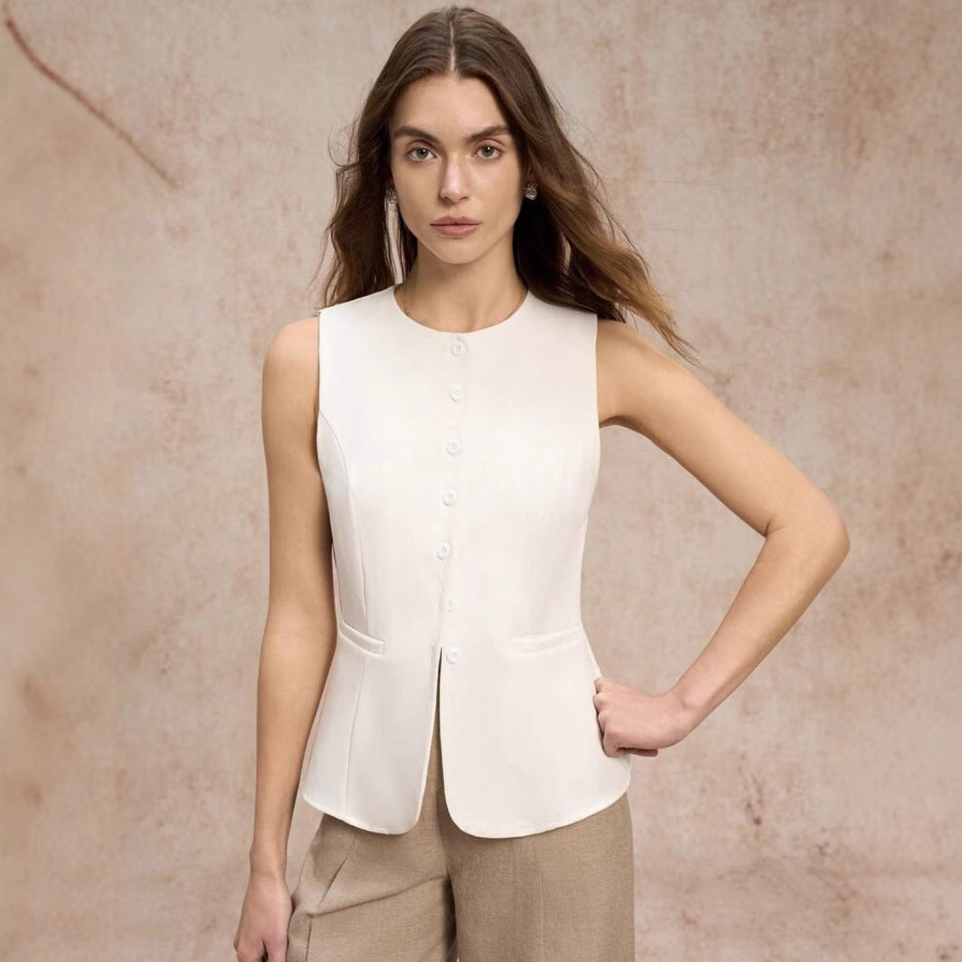 Button Solid Color Vest