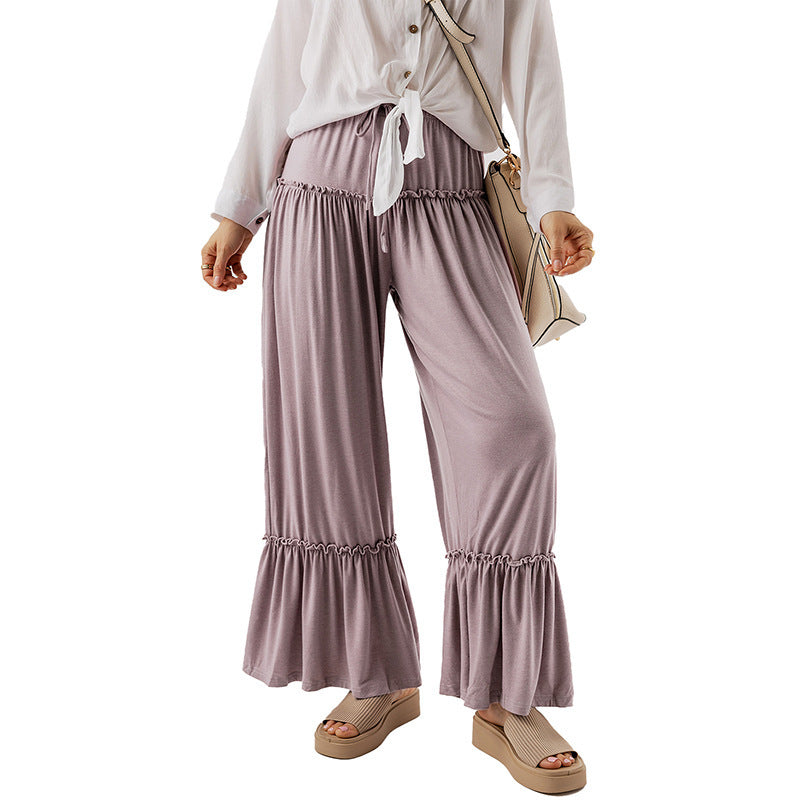 High-waisted Casual Drawstring Wide-leg Pants