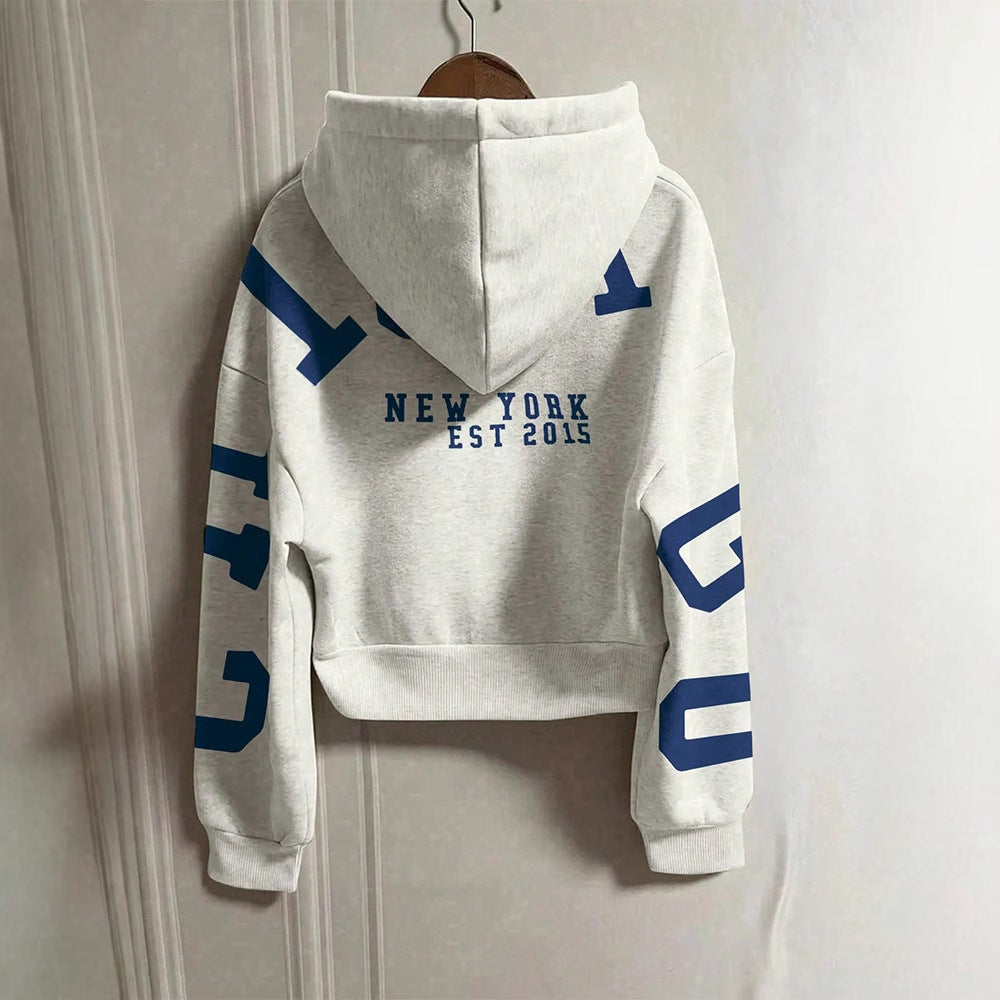 Casual Cropped Hoodie Printed Design