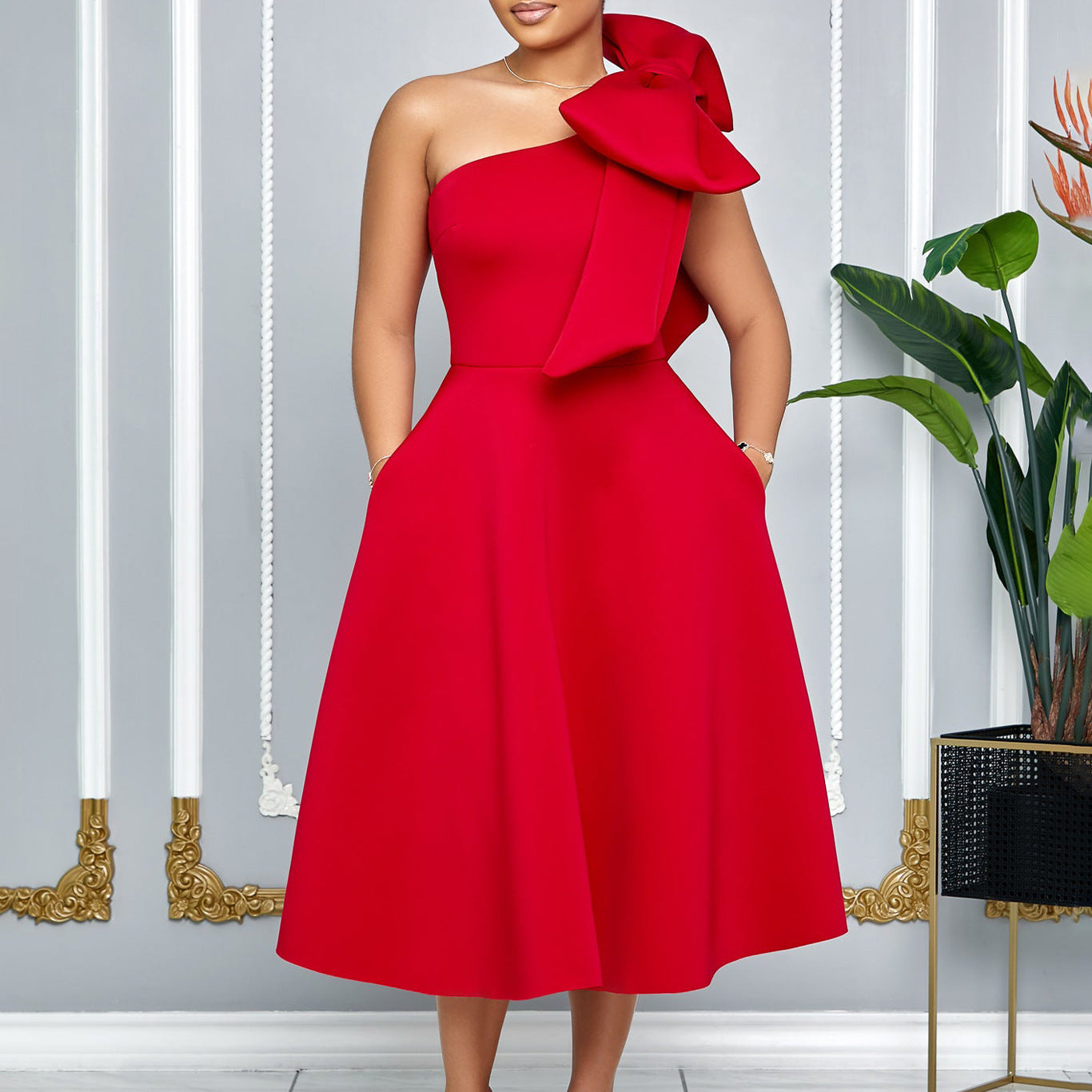 Sexy Evening Gown Side Ribbon Dress