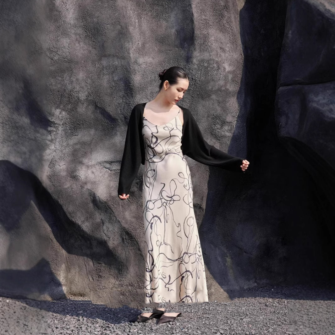 Spring New Retro Printing Slip Dress