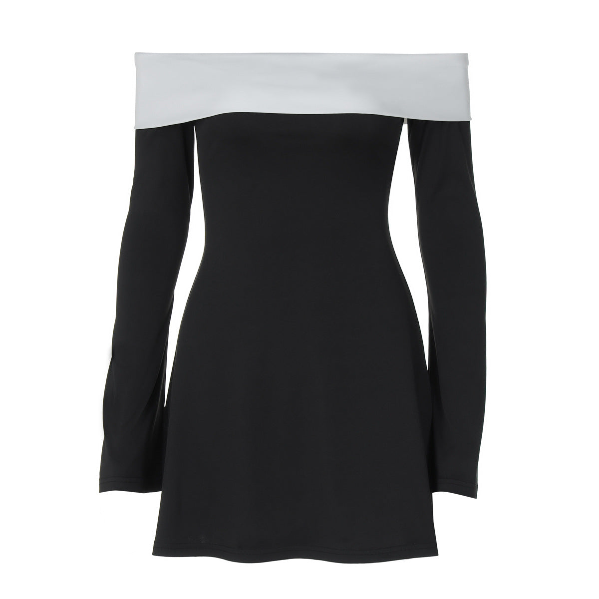 Fashion Color Contrast Laminated Chest Wrap Long Sleeve Dress