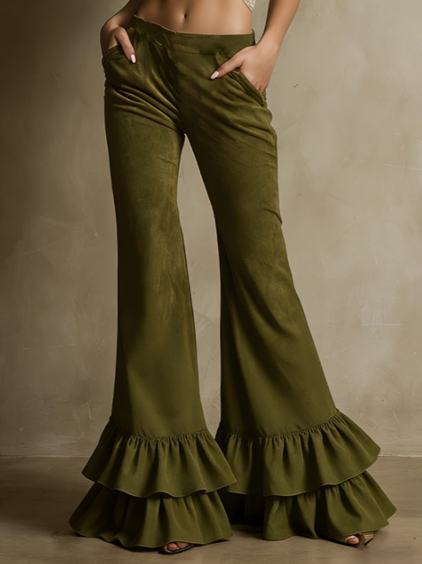 Retro Double Ruffled Flared Pants