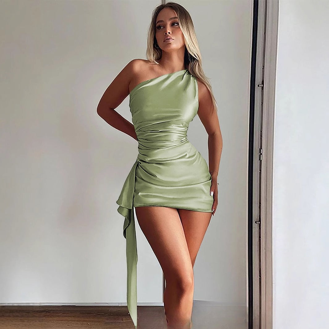 One shoulder Waist-Cinching Dress