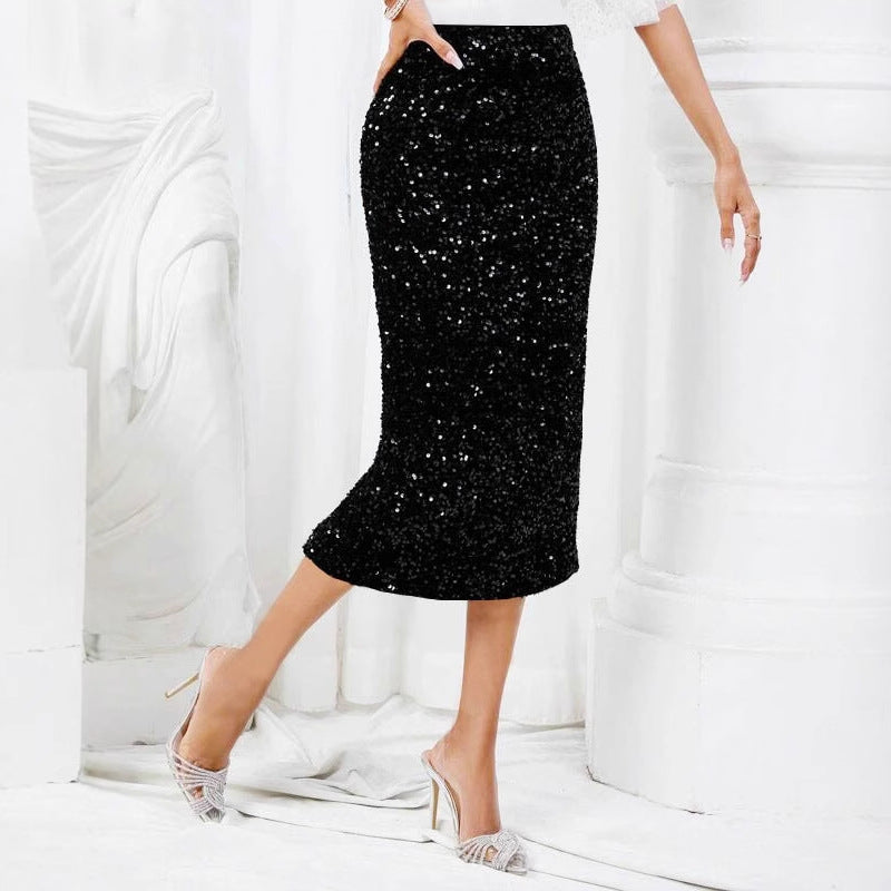 Sequin Waistband Elastic Skirt