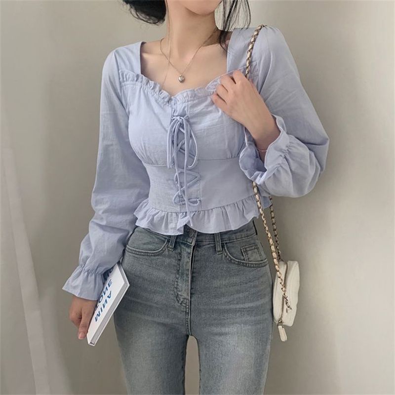 Korean Style Retro Short Blouse