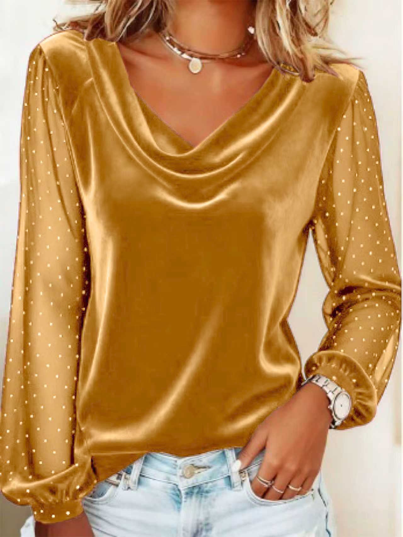Diamond Mesh Sleeve T-shirt Blouse