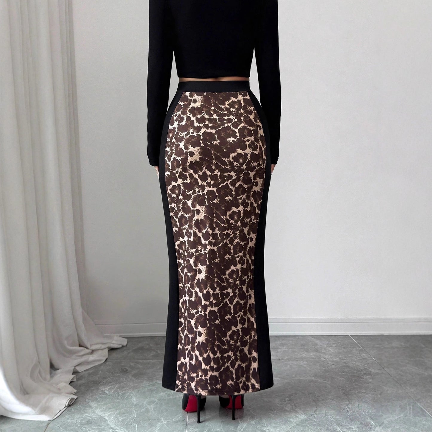 Leopard-Print Bodycon Split Skirt
