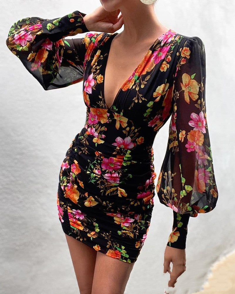 Black Floral Print Dress