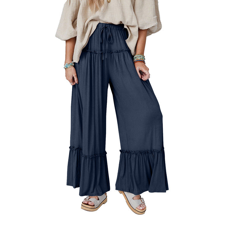 High-waisted Casual Drawstring Wide-leg Pants