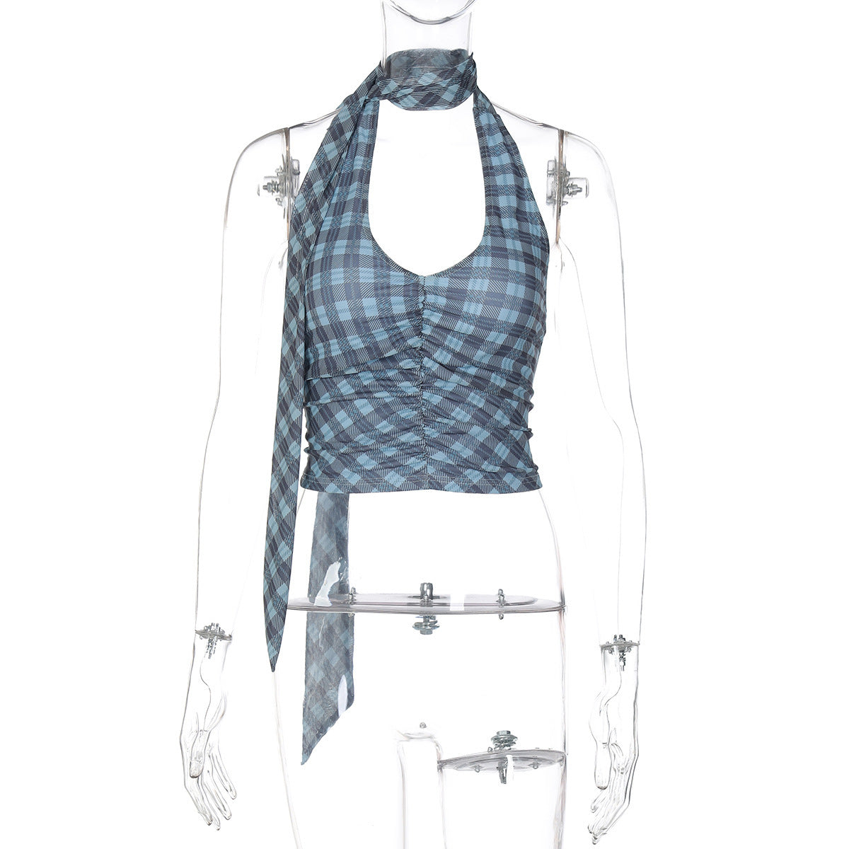 Vintage Plaid Halter-neck Camisole Top