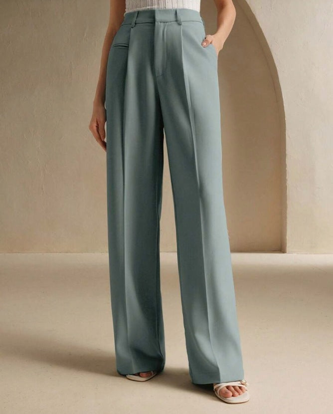 High-Waisted Versatile White Straight-Leg Suit Pants