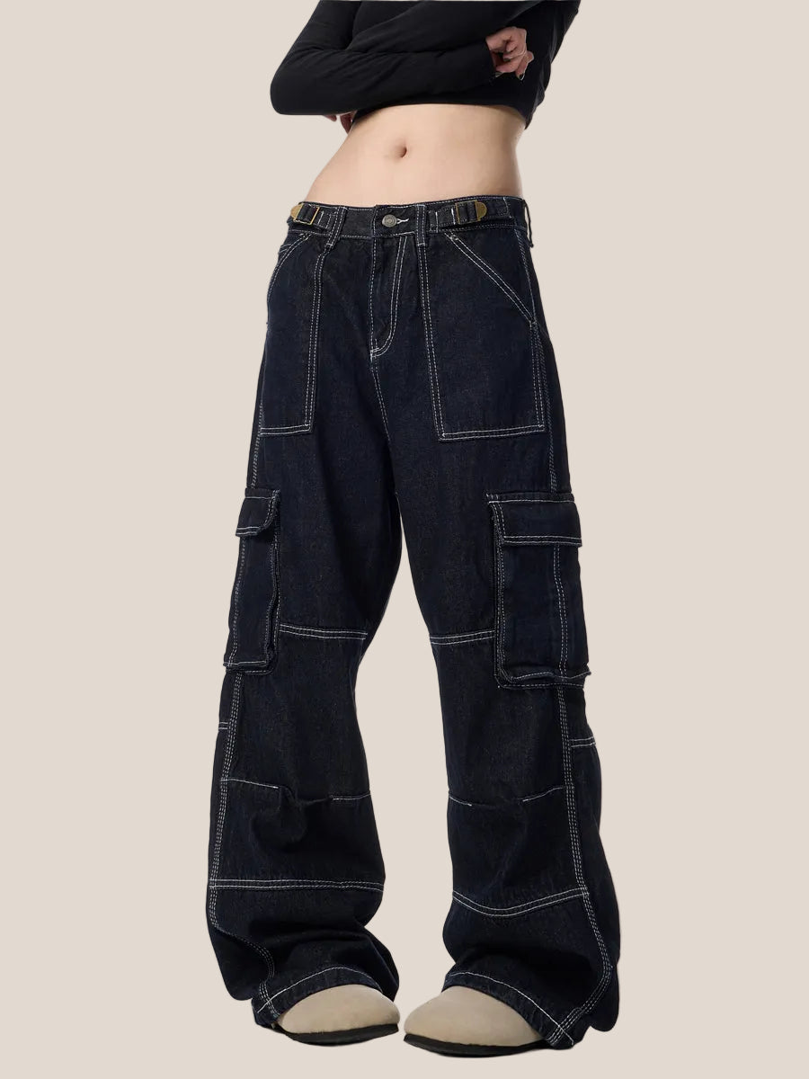 Vintage Stripe Straight Cargo Jeans