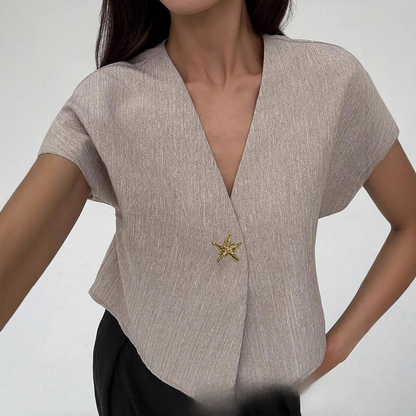 Wide-shoulder Waist-cinching Irregular HemTop