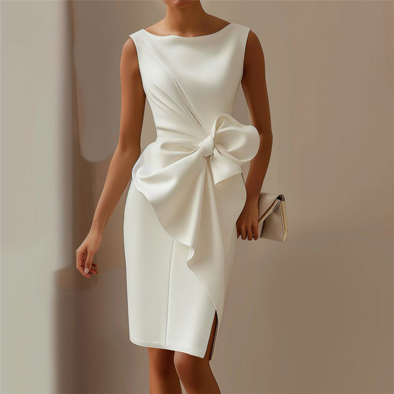 Bowknot Solid Color Elegant Dresses