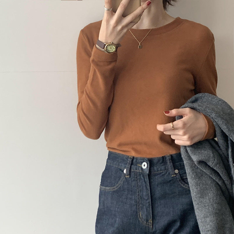 Women's Fashion Casual Bottoming Round Neck Long Sleeve T-shirt Top