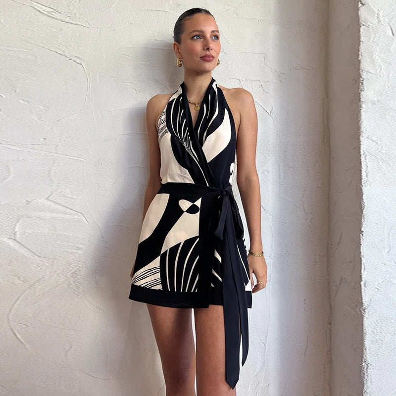 Nordic Halter Waist Fitted Dress