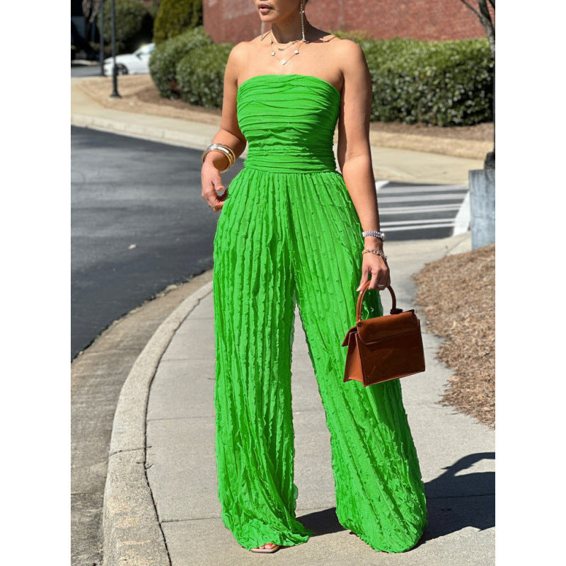 Strapless Sleeveless Wide-Leg Casual Jumpsuit
