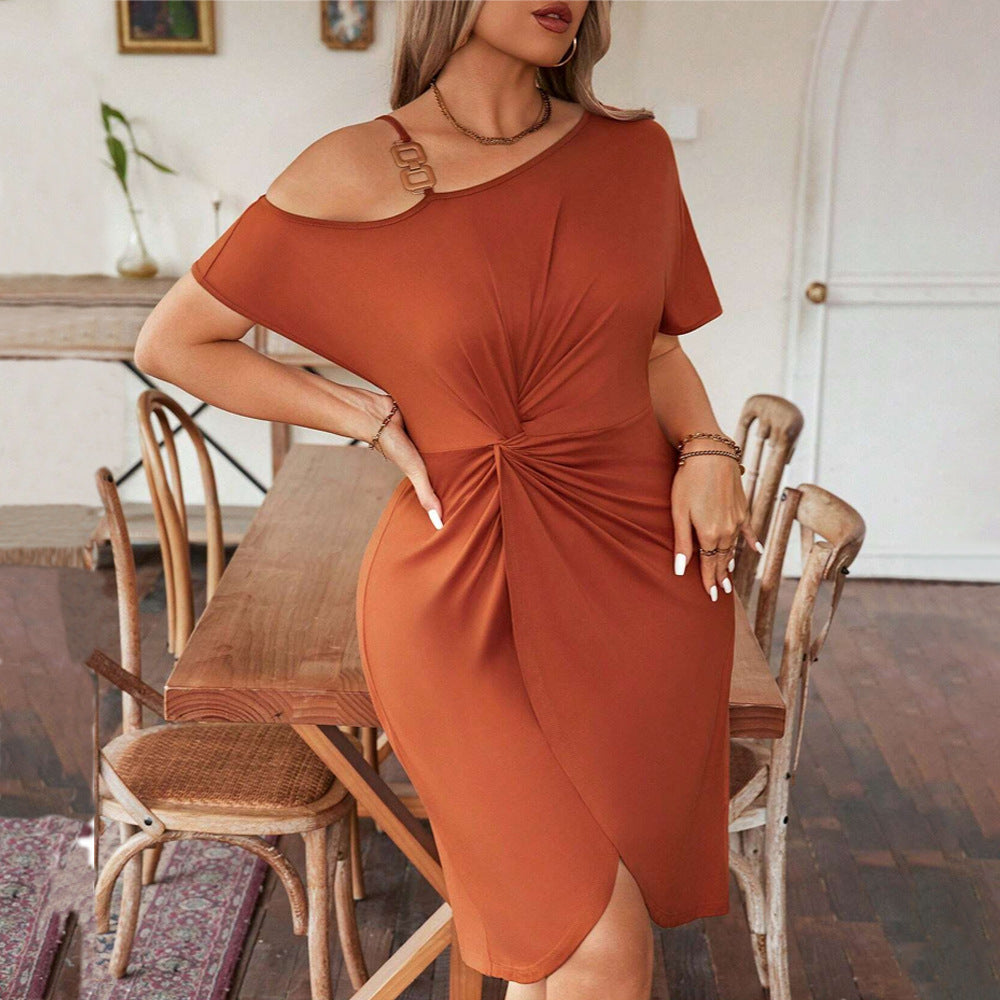 Ruffle Hip Shoulder Irregular Dress