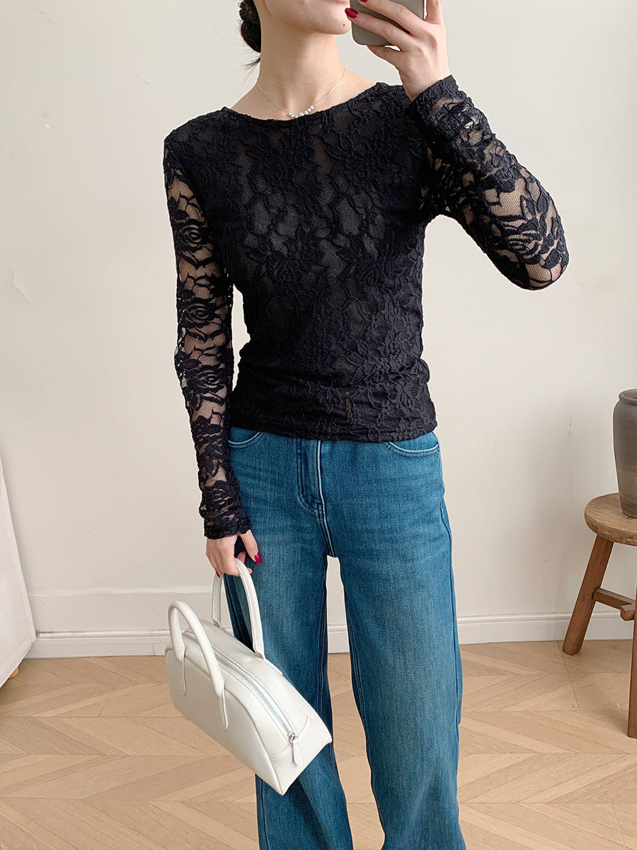 Women's Spring Summer Long-sleeve Lace Top