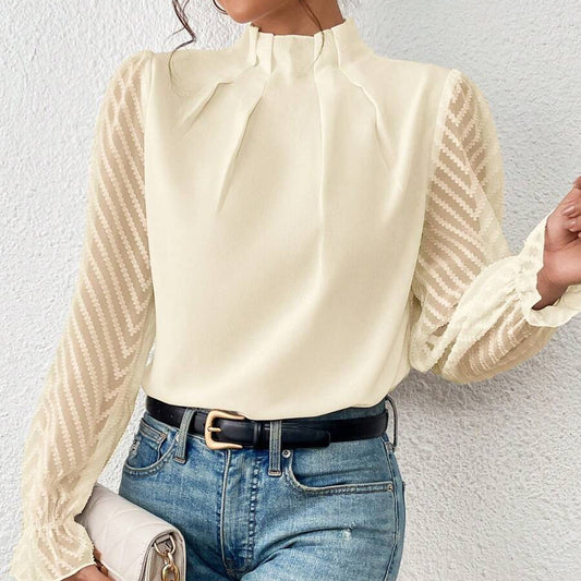 Half-turtleneck Wavy Chiffon Top Blouse