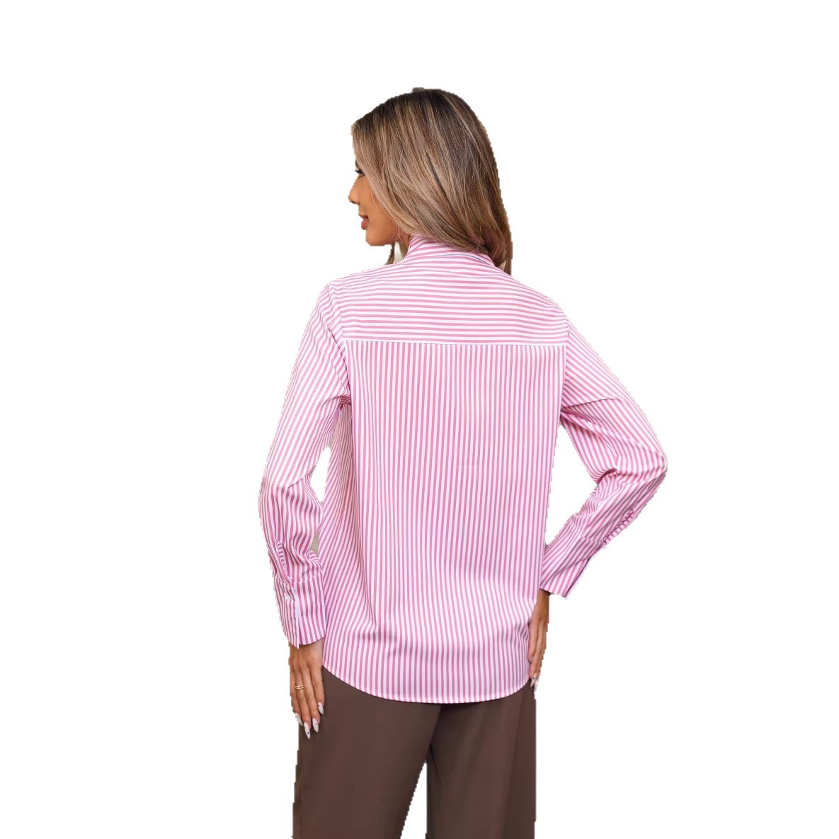 Striped Loose-Fit Casual Collared Long-Sleeve Shirt