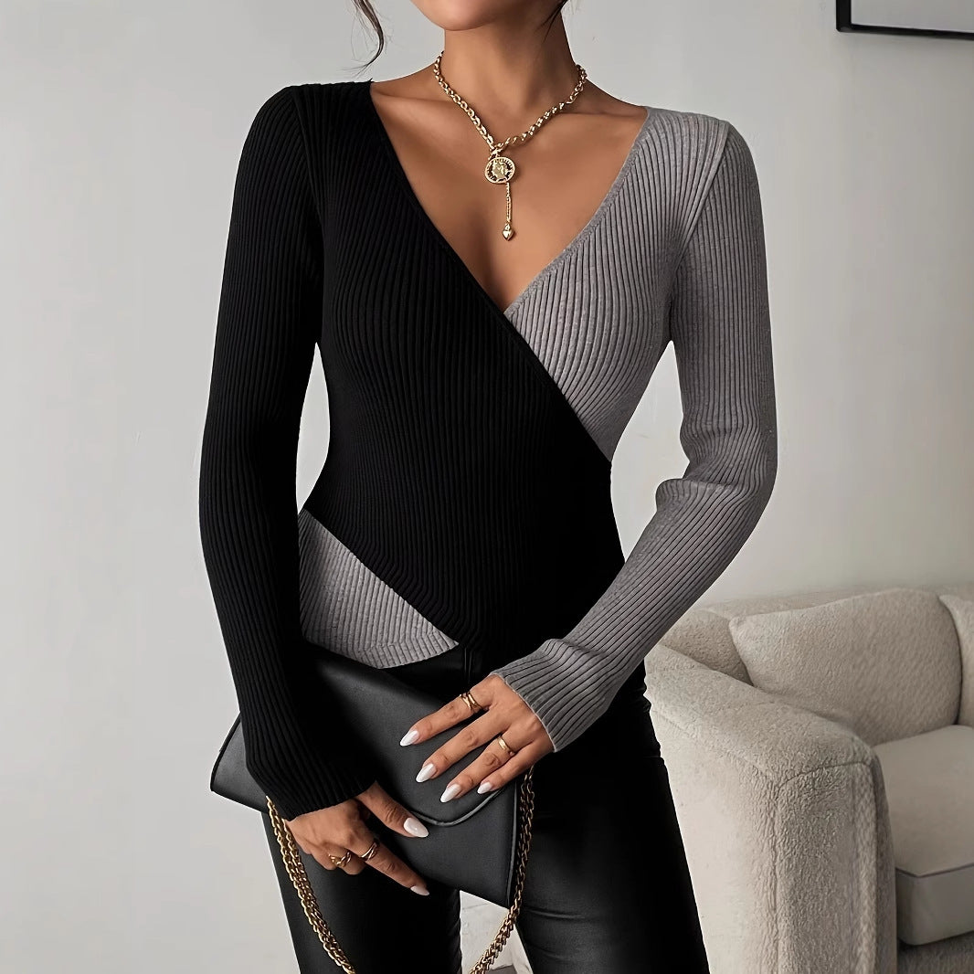 Dual Color Stripe Knitwear Blouse