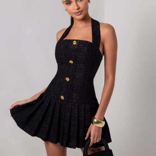 Halter Neck Buttoned Dress