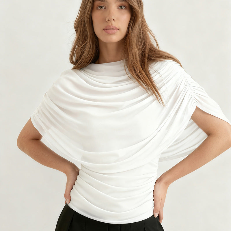 Scarf-style Neckline and Draped Pleats Blouse