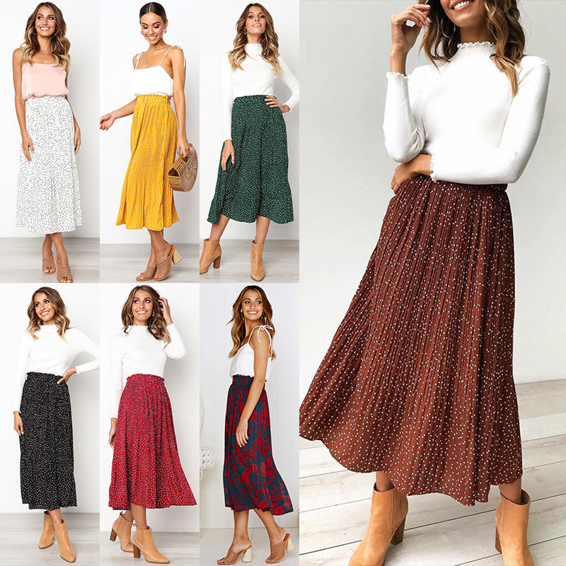 Designed Pocket Pleated Long Skirt