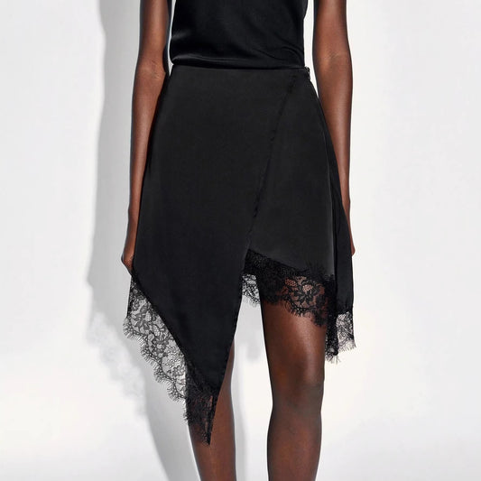 Lace-panel A-line Asymmetrical Mini Skirt