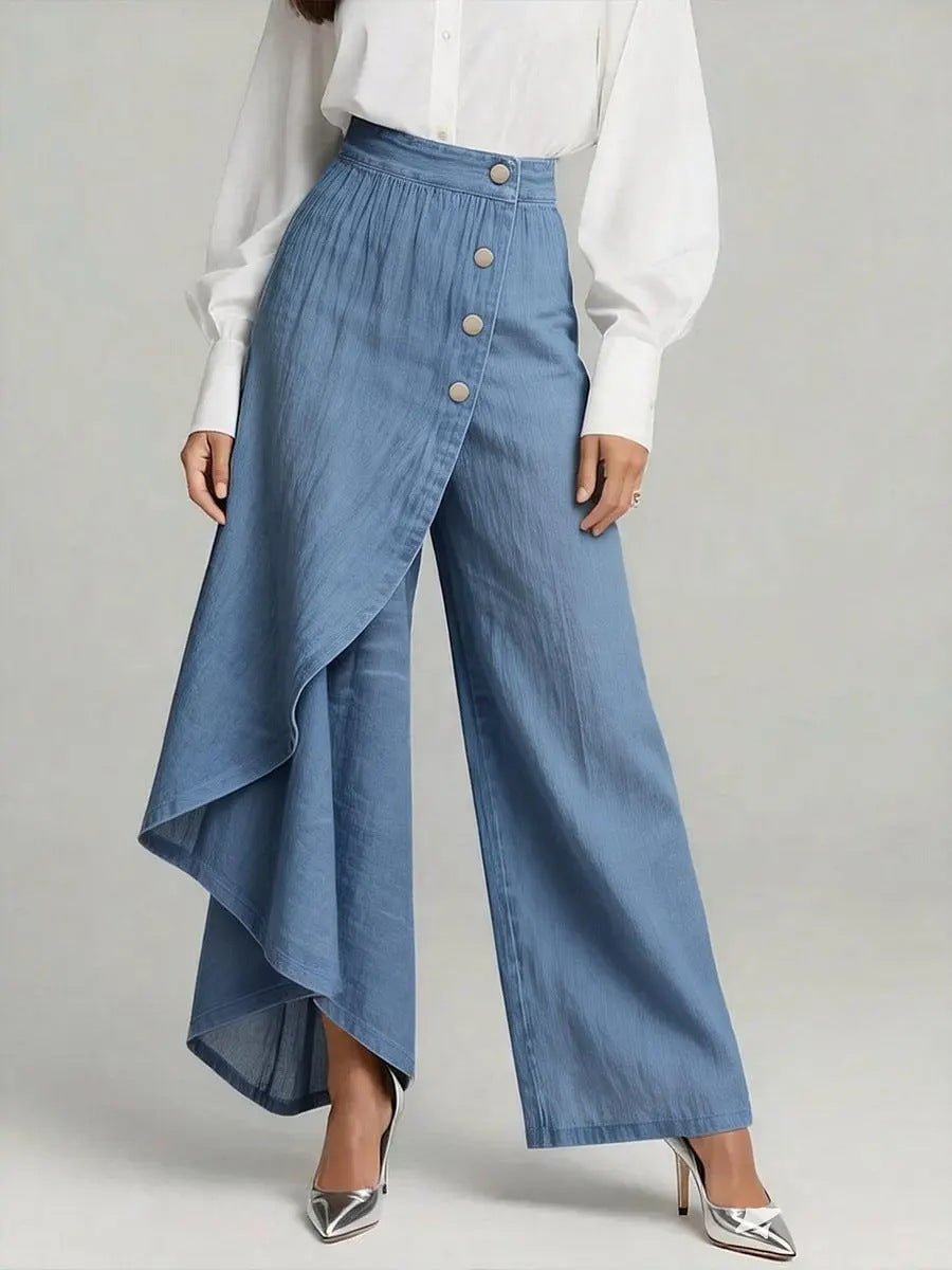 Large Ruffled Buttons Trousers Jeans