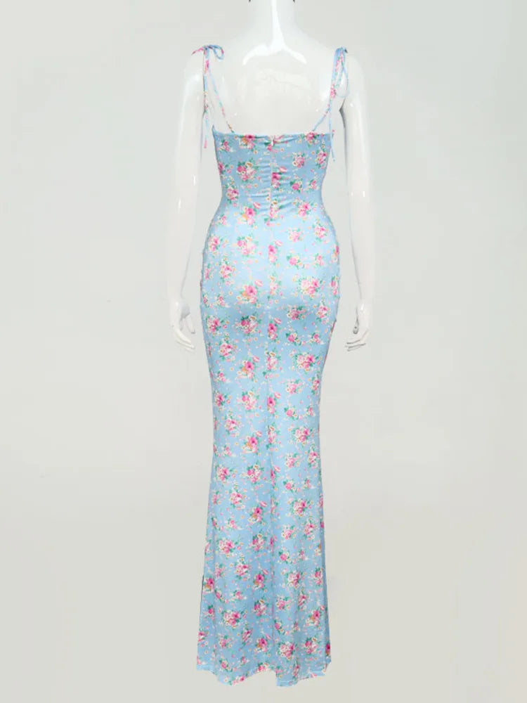 Josiaoprah Sexy V-Neck long maxi dress Elegant vintage floral printed party dress Spring summer holiday style dresses vestido