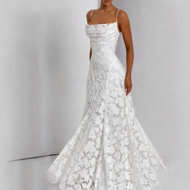 Sling Chiffon Lace Backless Dress
