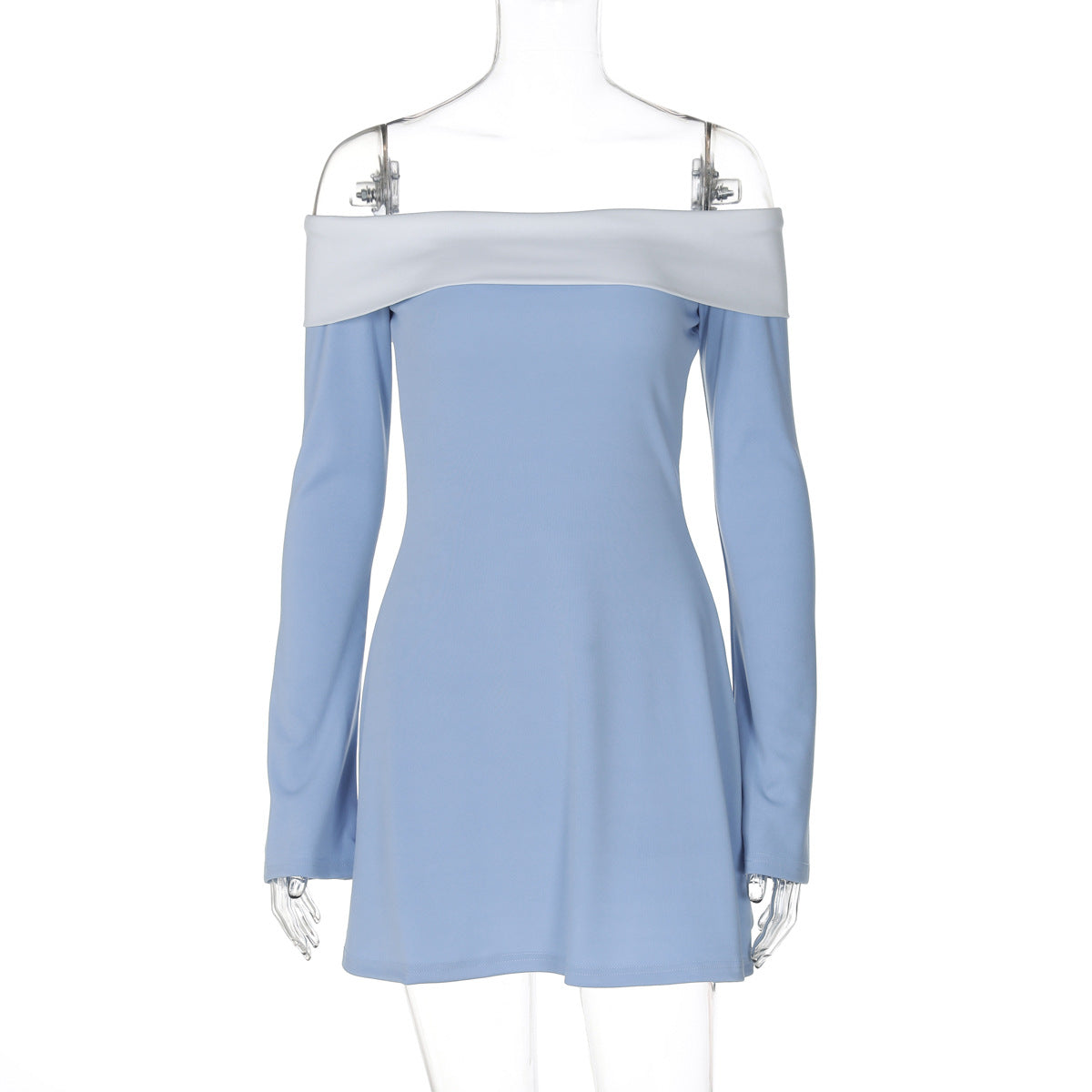 Fashion Color Contrast Laminated Chest Wrap Long Sleeve Dress