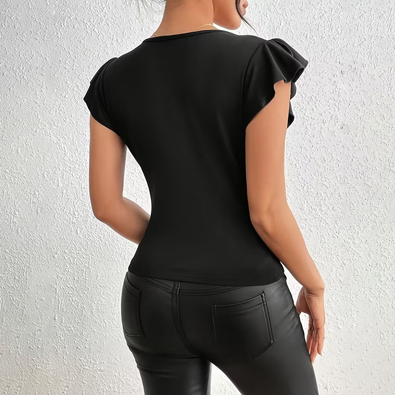 Ruffle Tops Sexy Mesh Short Sleeve Shirts Blouse