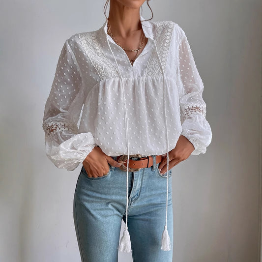 Loose Lace-Patchwork Blouse